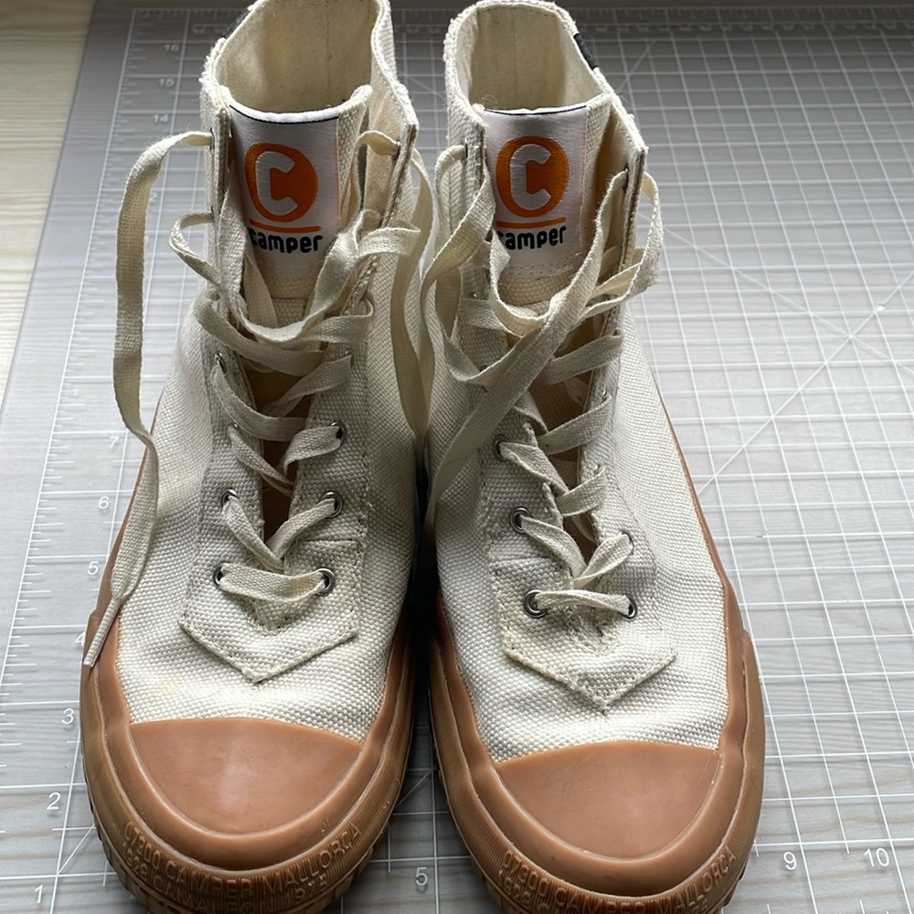 Camper Cream and Tan High-Top Sneakers